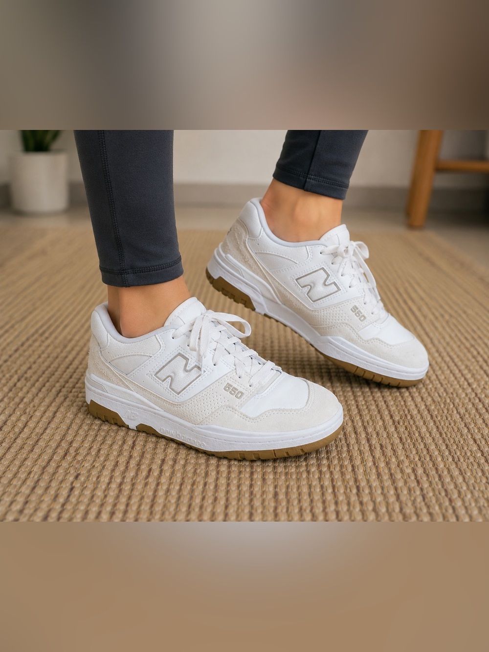 New Balance 550 White with Gum Soles Sneakers